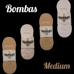 Bombas 4 Pair No Show Socks BNWT White & Beige Medium Lightweight